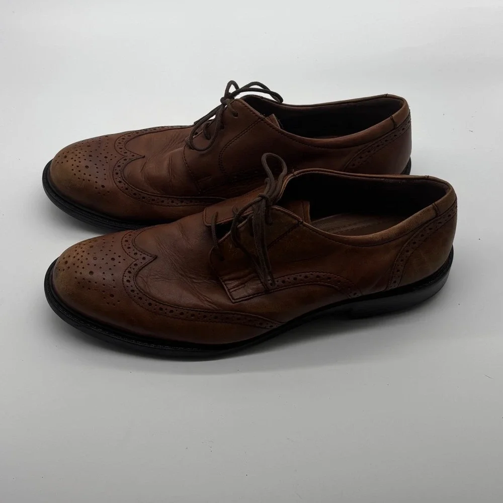Johnston & Murphy Mens Brown Leather Wingtip Oxford Dress Shoes Size 12M